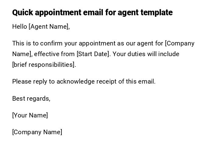 Quick appointment email for agent template