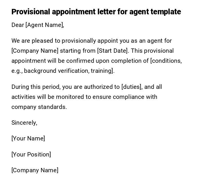 Provisional appointment letter for agent template