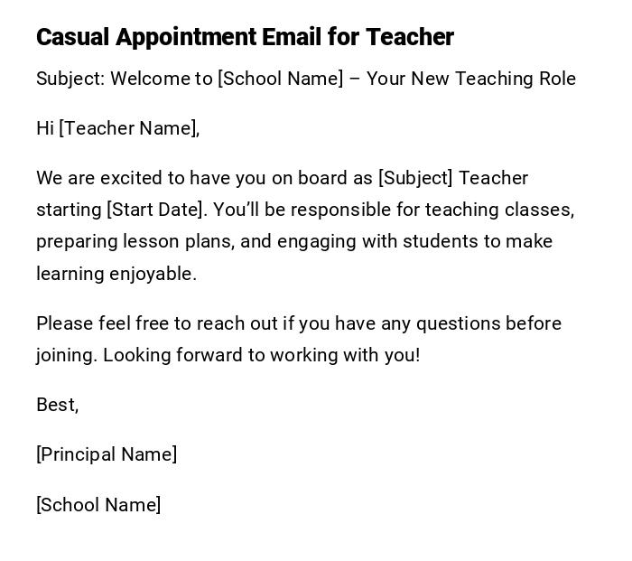 Casual Appointment Email for Teacher