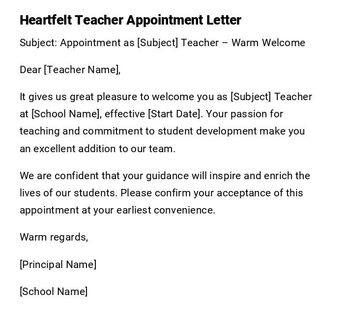 Heartfelt Teacher Appointment Letter
