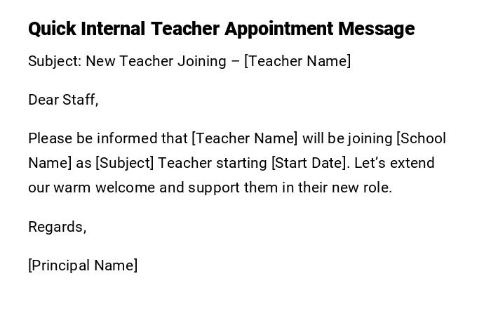 Quick Internal Teacher Appointment Message