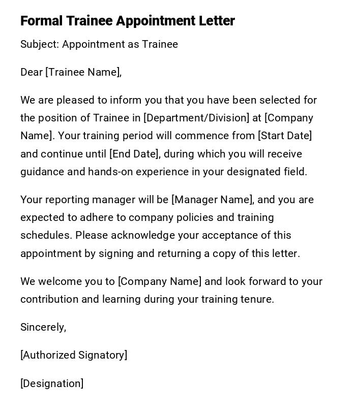 Formal Trainee Appointment Letter