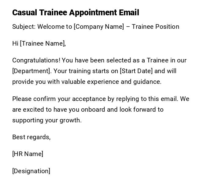 Casual Trainee Appointment Email