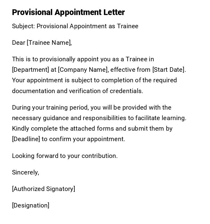 Provisional Appointment Letter
