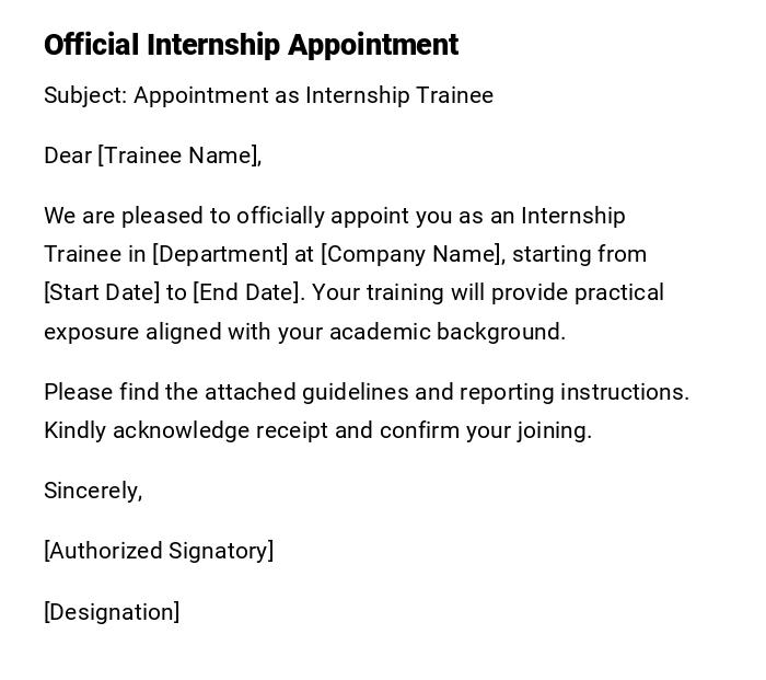Official Internship Appointment