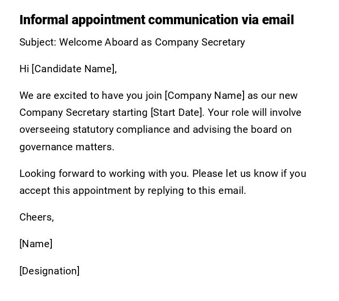 Informal appointment communication via email Informal appointment communication via email