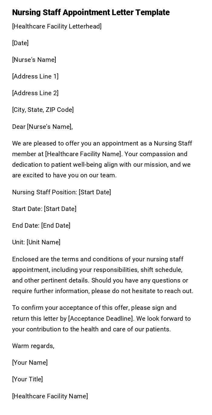 Nursing Staff Appointment Letter Template Nursing Staff Appointment Letter Template