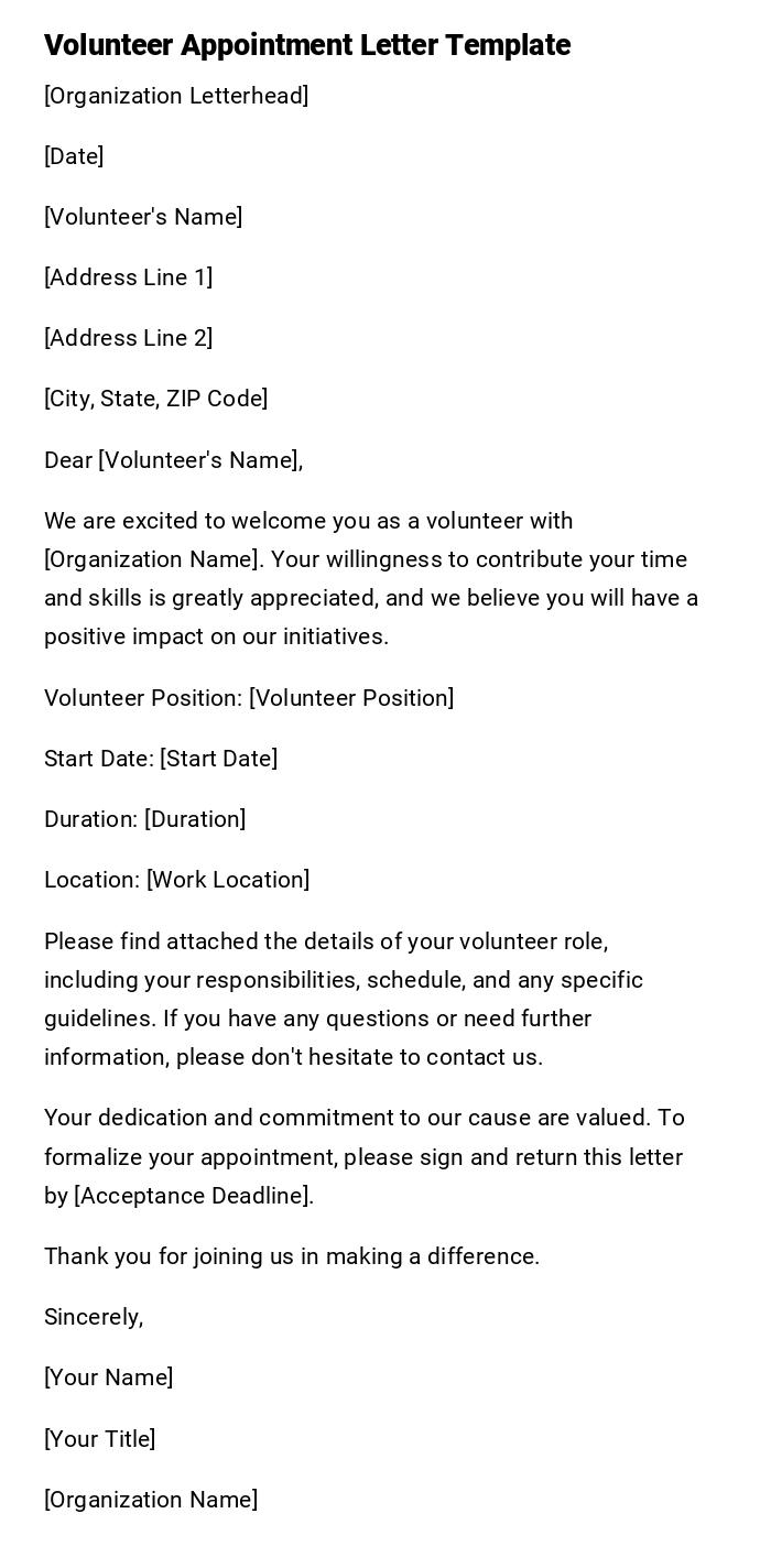 Volunteer Appointment Letter Template Volunteer Appointment Letter Template