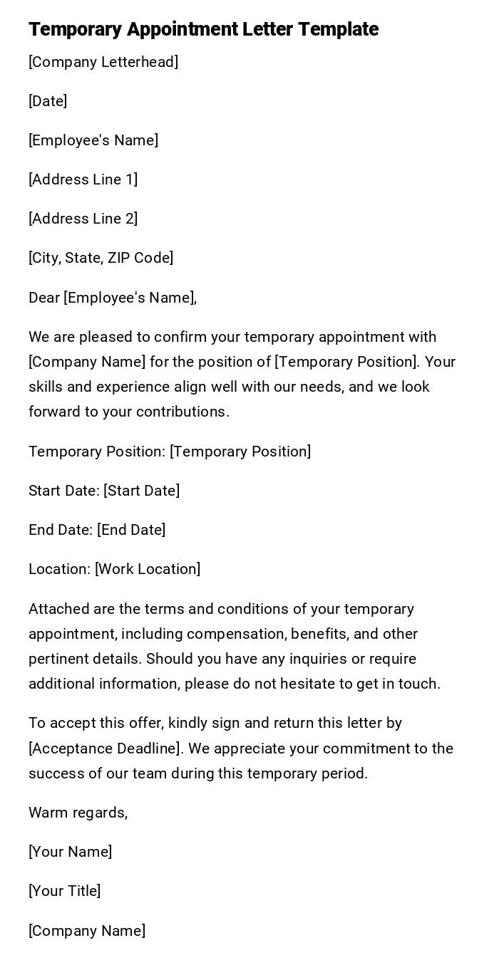 Temporary Appointment Letter Template Temporary Appointment Letter Template