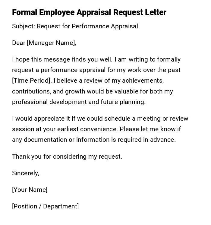 Formal Employee Appraisal Request Letter