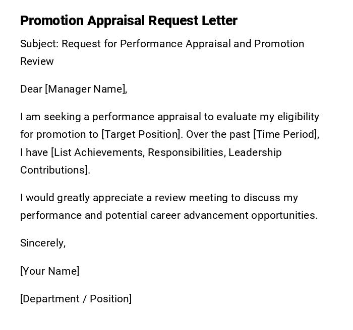 Promotion Appraisal Request Letter