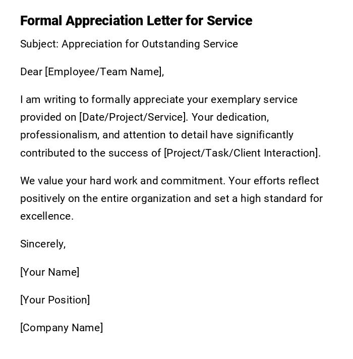 Formal Appreciation Letter for Service