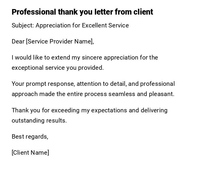 Professional thank you letter from client