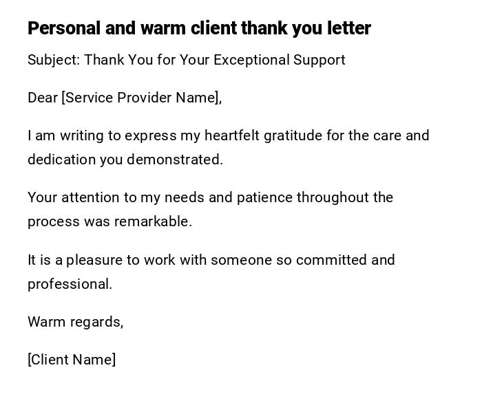 Personal and warm client thank you letter