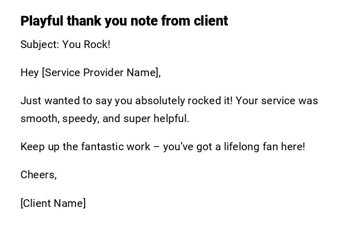Playful thank you note from client