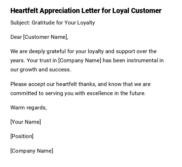 Heartfelt Appreciation Letter for Loyal Customer