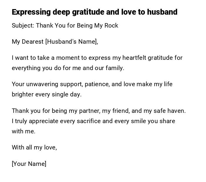 Expressing deep gratitude and love to husband