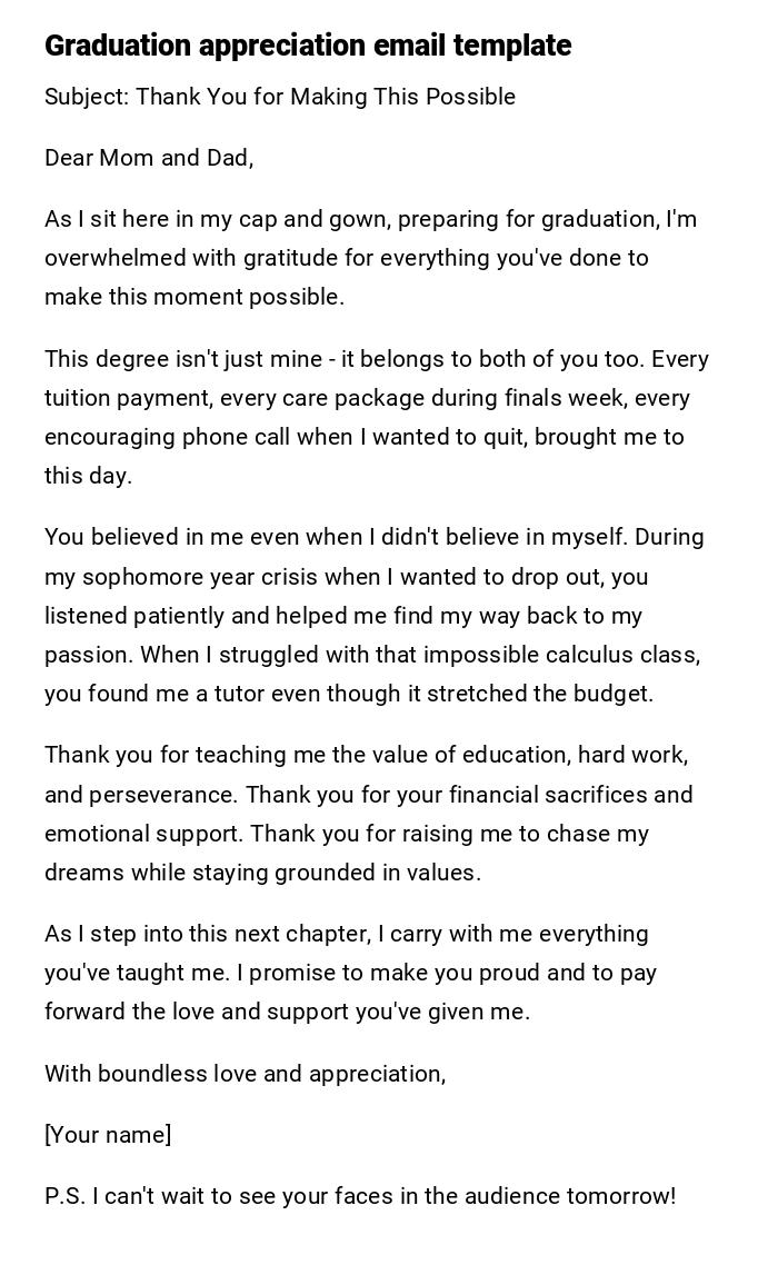 Graduation appreciation email template