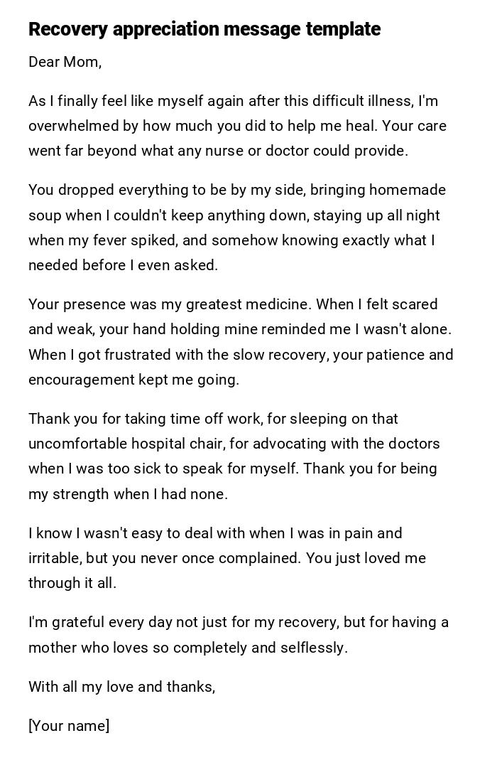Recovery appreciation message template