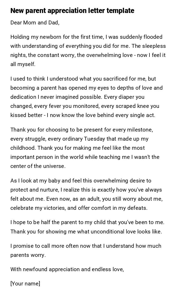 New parent appreciation letter template