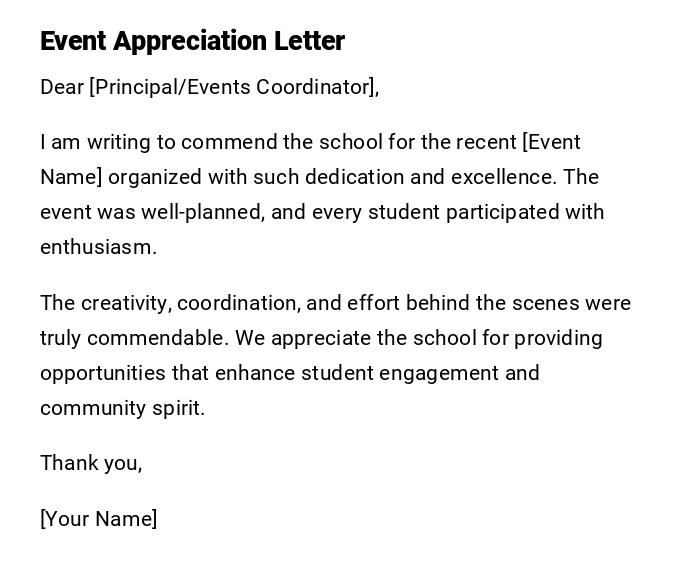 Event Appreciation Letter