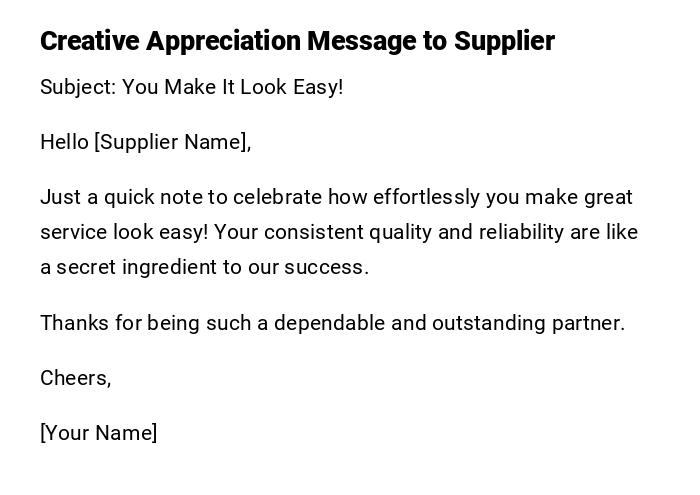 Creative Appreciation Message to Supplier