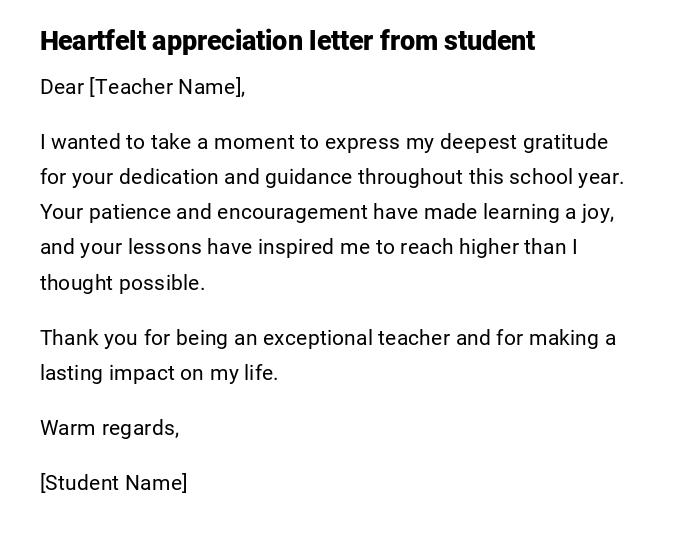 Heartfelt appreciation letter from student