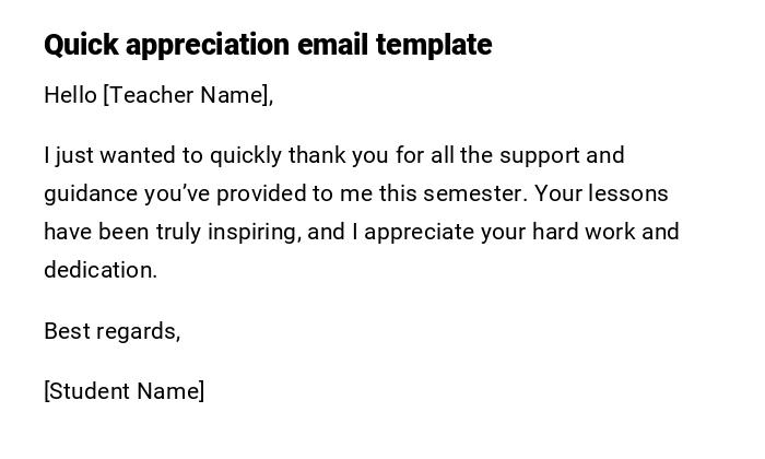 Quick appreciation email template