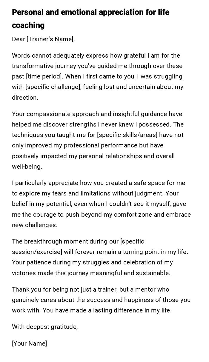 Personal and emotional appreciation for life coaching