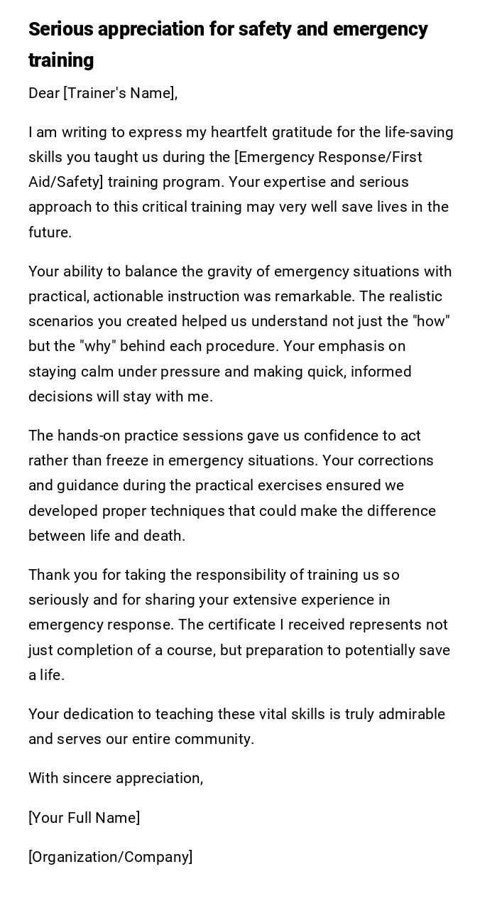 Serious appreciation for safety and emergency training