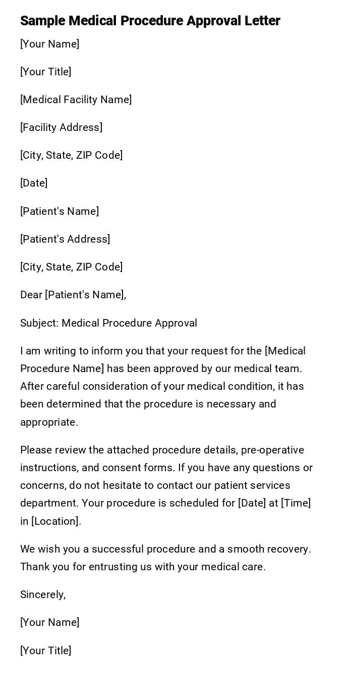 Sample Medical Procedure Approval Letter