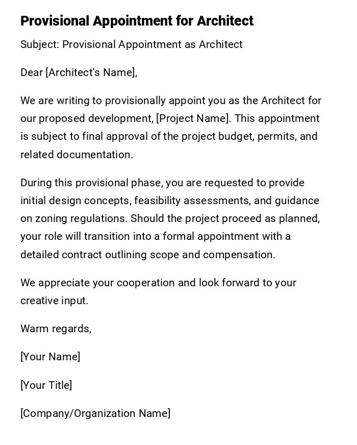 Provisional Appointment for Architect