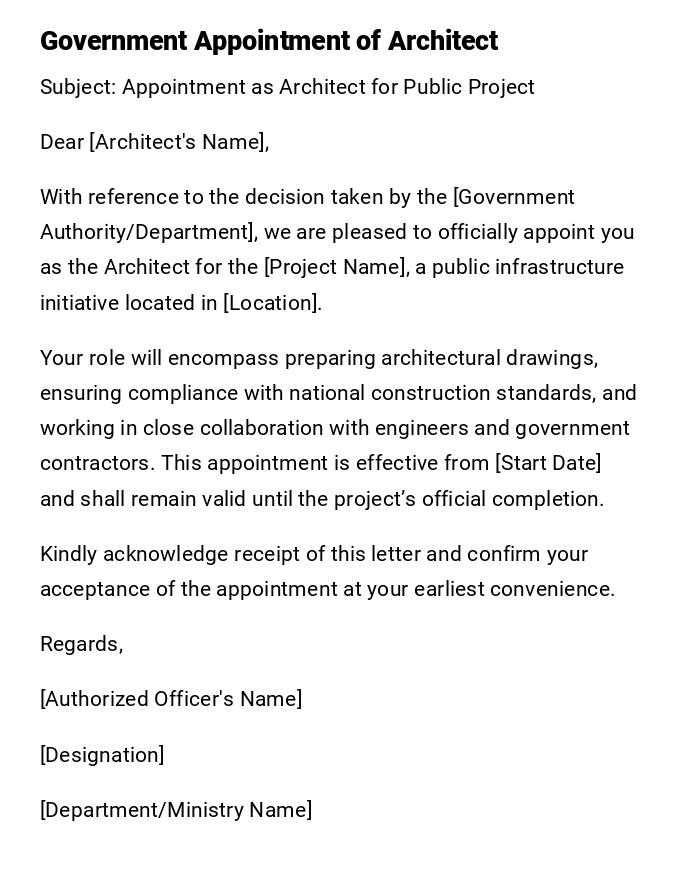 Government Appointment of Architect