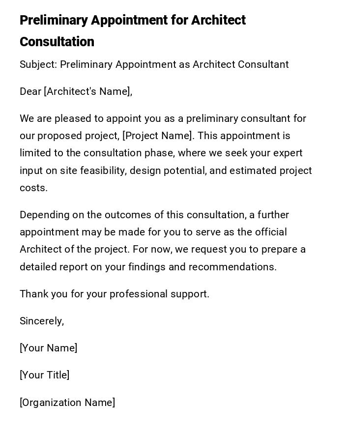 Preliminary Appointment for Architect Consultation