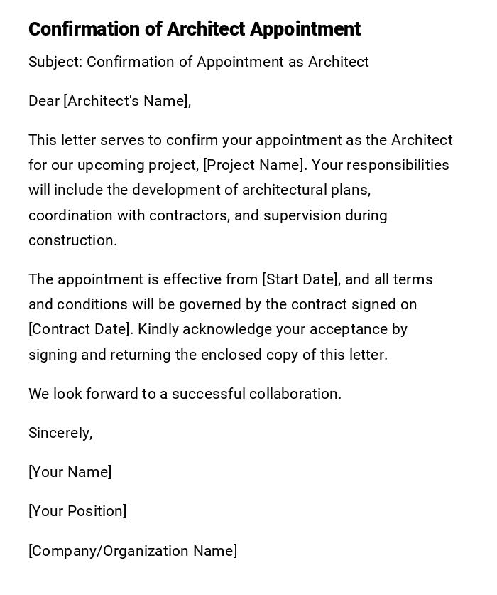 Confirmation of Architect Appointment