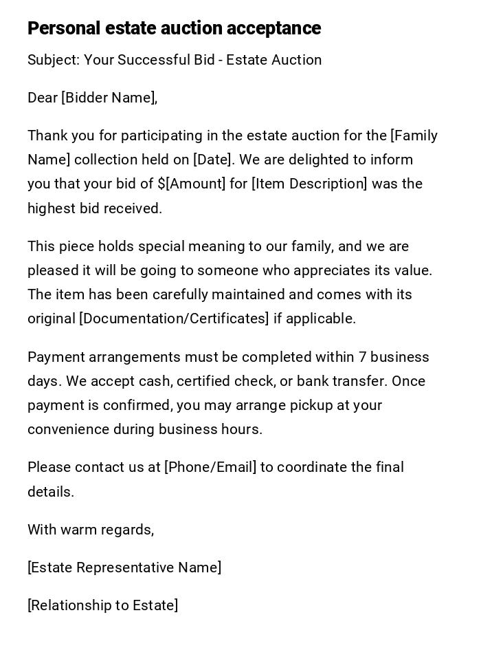 Personal estate auction acceptance