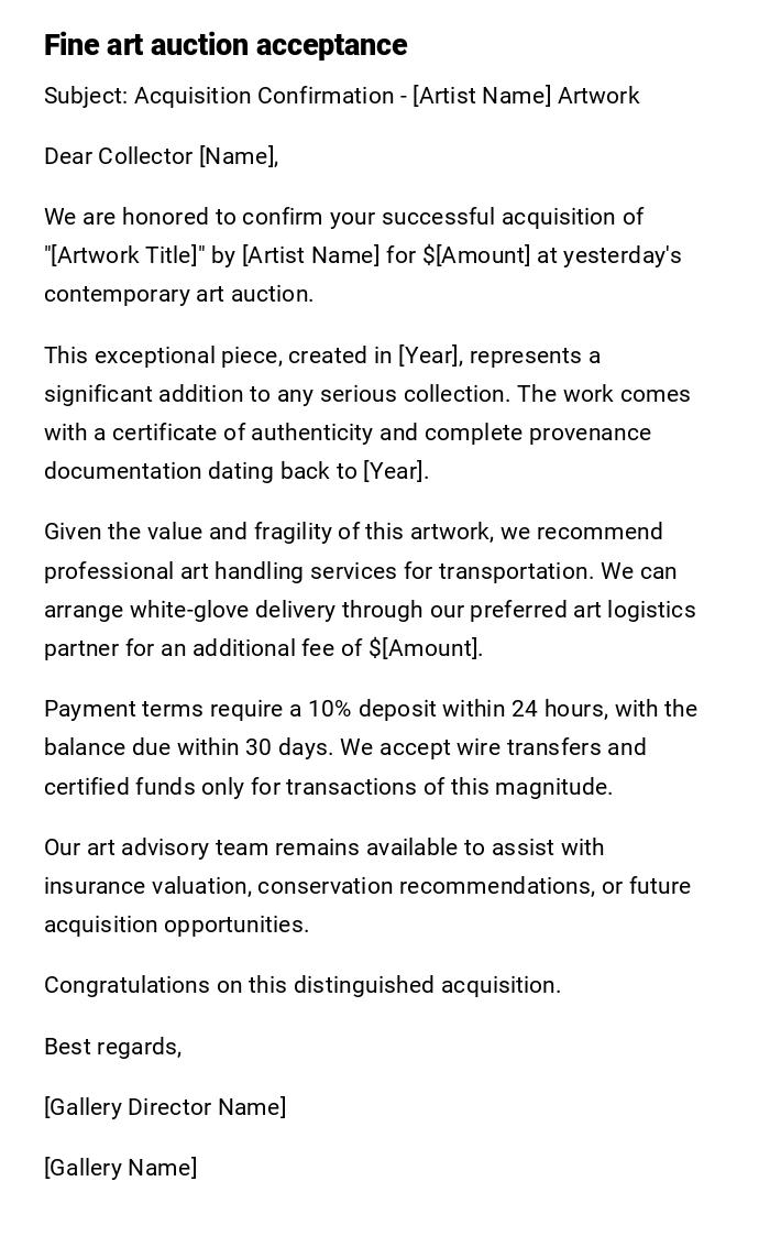 Fine art auction acceptance