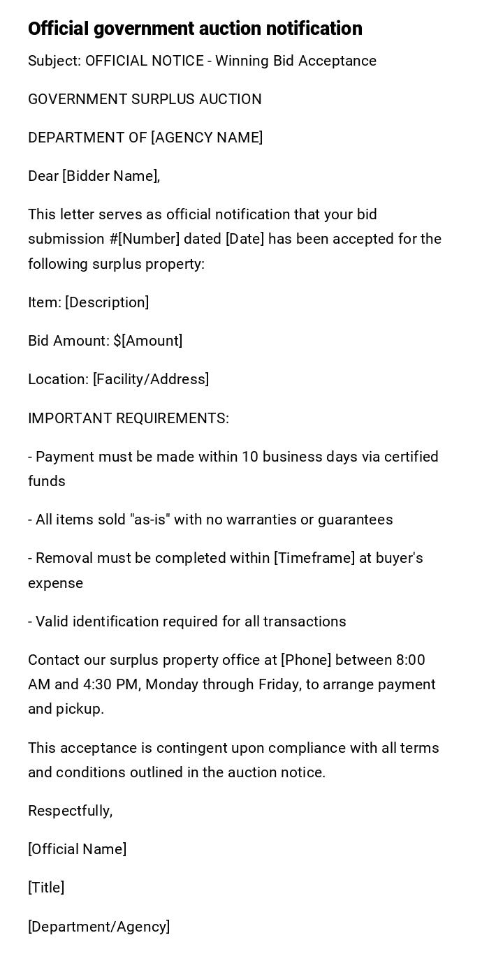 Official government auction notification