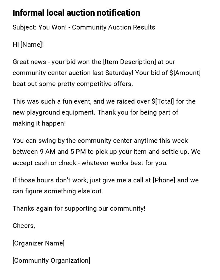 Informal local auction notification