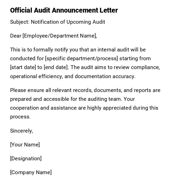 Official Audit Announcement Letter