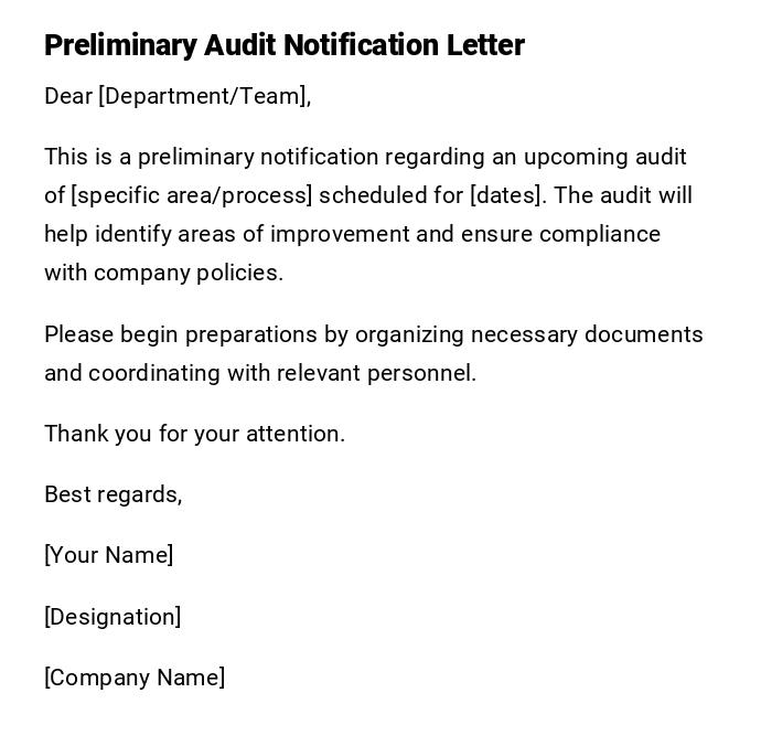 Preliminary Audit Notification Letter