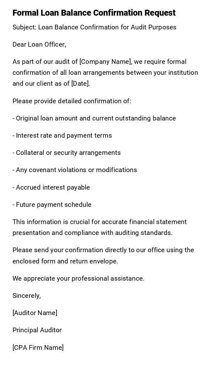 Formal Loan Balance Confirmation Request