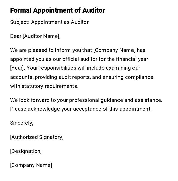 Formal Appointment of Auditor
