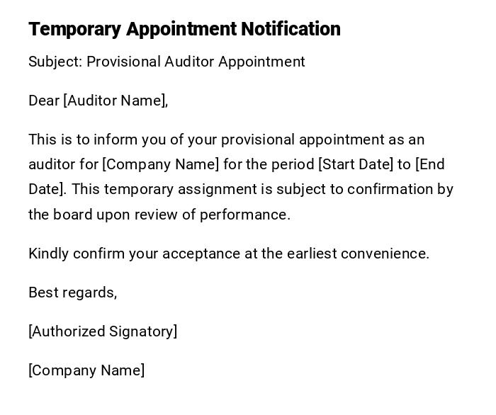 Temporary Appointment Notification