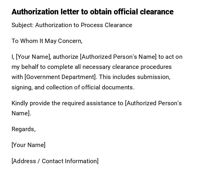 Authorization letter to obtain official clearance