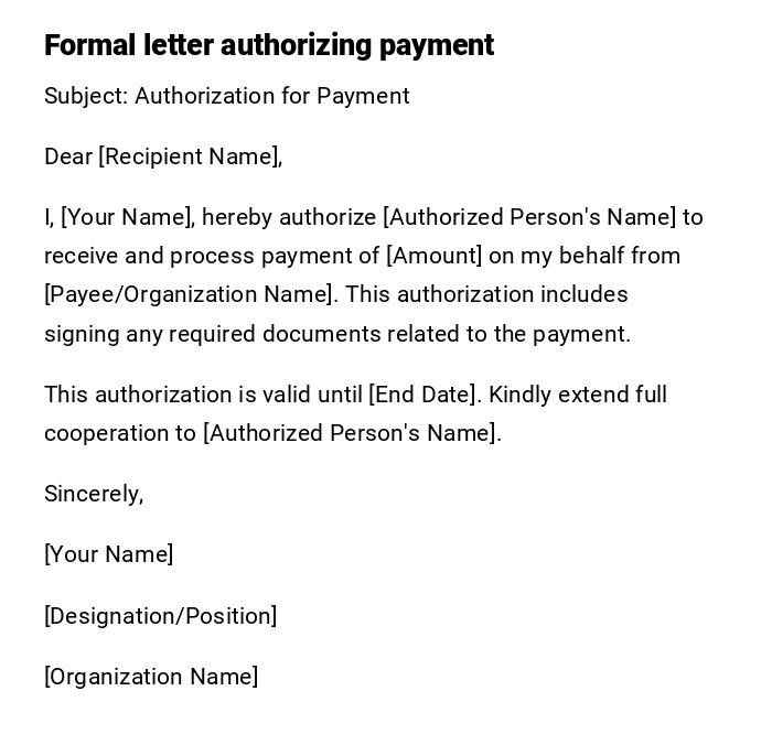 Formal letter authorizing payment