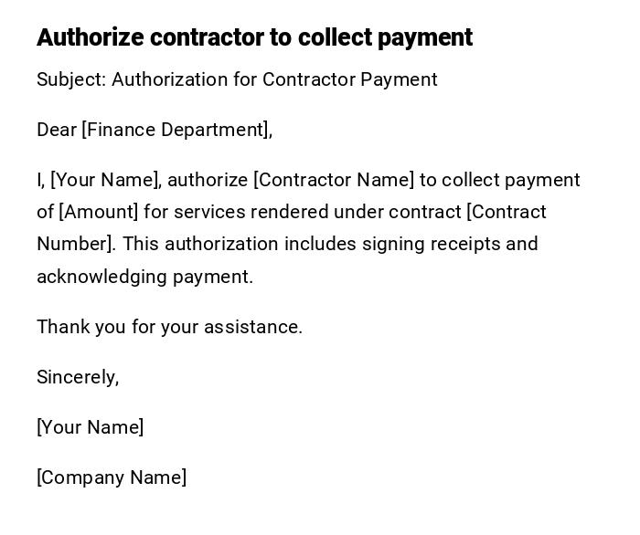 Authorize contractor to collect payment