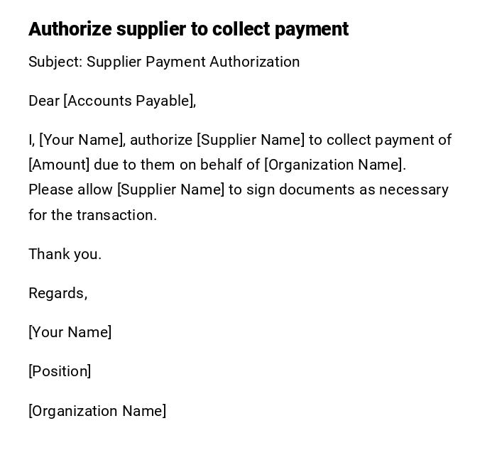 Authorize supplier to collect payment