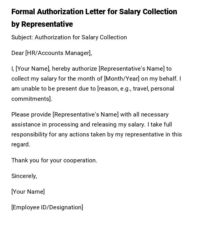 Formal Authorization Letter for Salary Collection by Representative