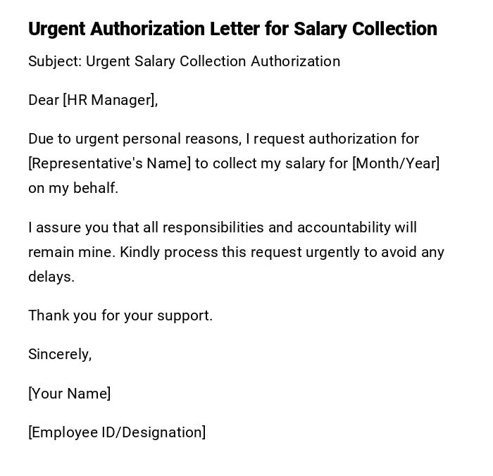 Urgent Authorization Letter for Salary Collection